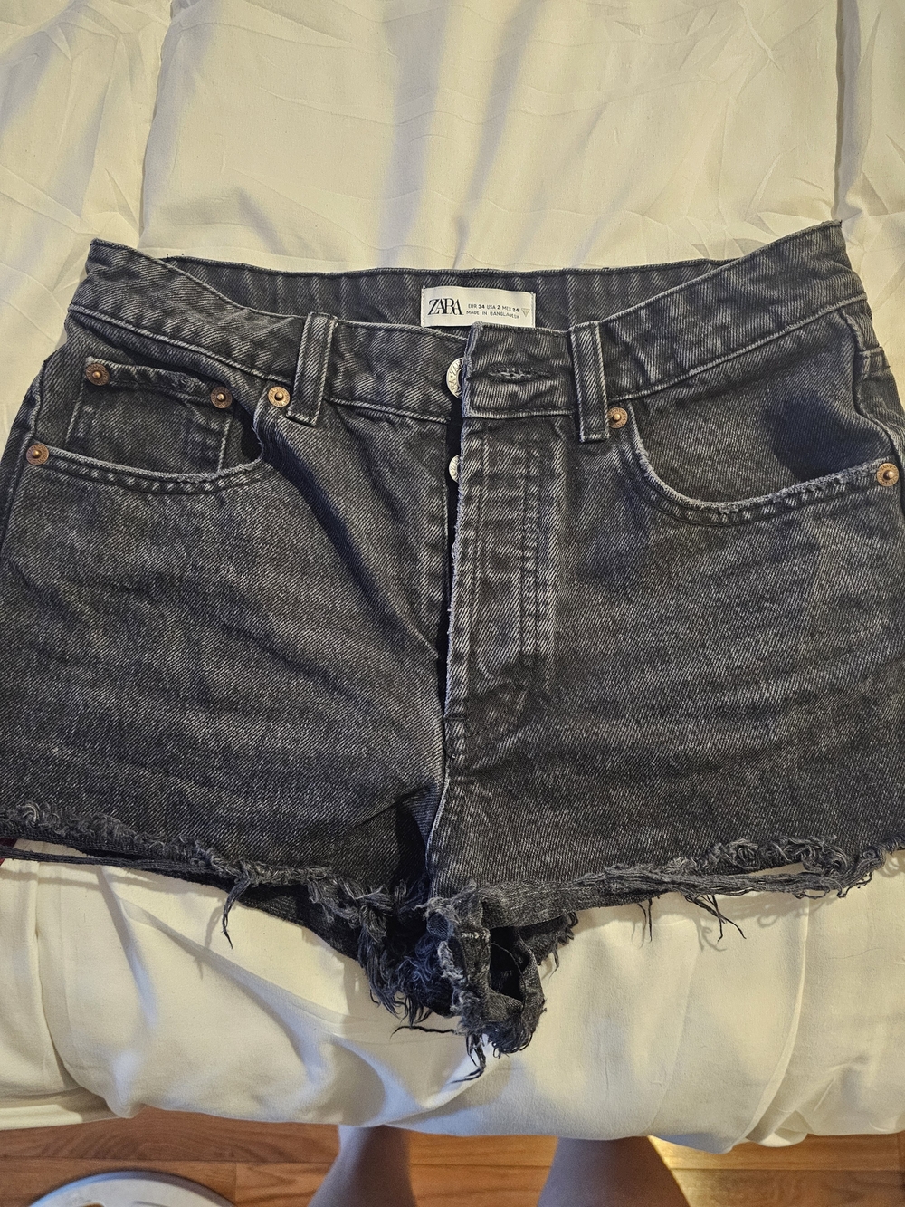 Zara Charcoal Black Frayed Denim Cutoff Shorts